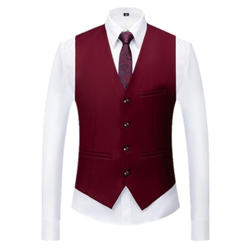 JFNKLFG Chaleco de traje Formal Color puro for hombre, fiesta Social negocios, vestido novio boda, chaleco for, Top ajustado Para bodas, negocios y fiestas(Wine red,XXXS)