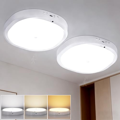 Plafonnier LED avec Batterie 10000mAh, Détecteur de Mouvement, 550LM, Lampe de Plafonnier Sans Fil Rechargeable,Luminaire a Pile, Lampe Plafond Batterie, pour...