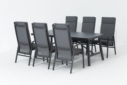 Primaster Gartenmöbel Set Sardegna mit Tisch 7 TLG. Garten-Essgruppe Sitzgruppe 6 Personen Alu anthrazit inkl. Auflagen