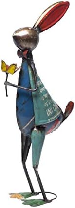 DeKulture Recycled Iron Rabbit with Flower - Decorative Statue | Indoor & Outdoor Decor (8x5x20 Inches) image 5