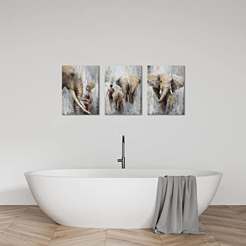 Visual Art Decor Africa Safari Elephant Painting Africa Tribal Ethnic Ancient African Woman Man With Elephant Canvas Wall Art Prints Ready To Hang Retro Gold Picture Artwork For Wall Decoration #TOP4