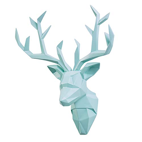 Wall Charmers Faux Deer Head, White Faux Antlers Wall Sculptures - Rustic Wall Decor Deer Antlers, Faux Taxidermy Animal Head Wall Deco, Blue