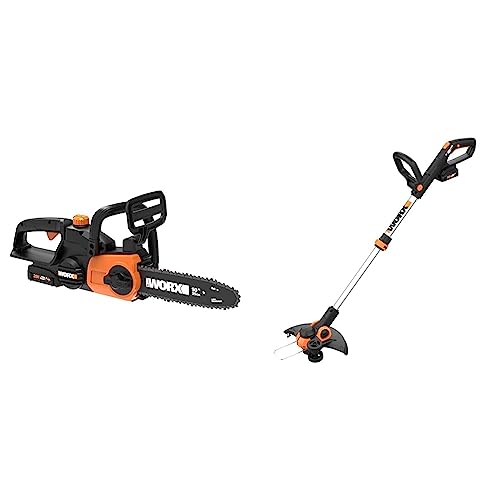 WORX WG322 20V Power Share 10" Cordless Chainsaw with Auto-Tension & WG163 GT 3.0 20V PowerShare 12" Cordless String Trimmer & Edger (2 Batteries & Charger Included)