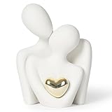 Vicloon Romantische Paar Statue, Moderne Mini Paar Figur mit Goldherz, Weiße Figurine Deko Paar Figur Skulpturen Geschenke für Hochzeit, Abstrakte Liebesstatue Geschenke für Hochzeit, Jahrestag