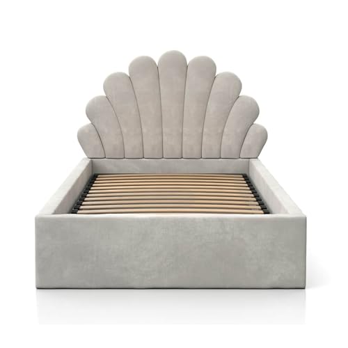 Cama infantil tapizada de 90 x 200 cm gris con somier para niños 8