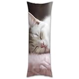 Taie d'oreiller de Noël avec fermeture éclair dissimulée - 135 x 48 cm - Motif chat endormi - Pour canapé, bureau, chambre à coucher