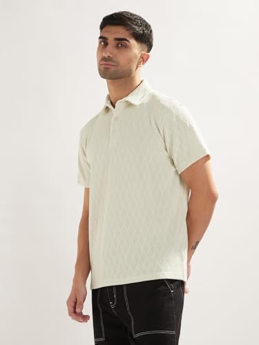 Image of Nobero Textured Polo T-Shirt for Men | Polo T-Shirts for Men | Regular Fit | Textured Fabric | Contrast Collar | Casual & Smart Casual