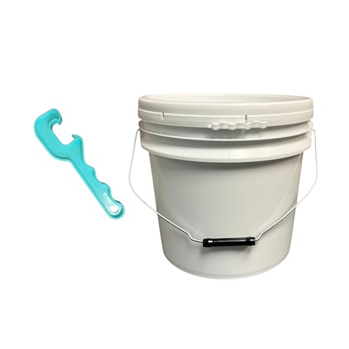 4-Gallon Plastic Bucket with Lid + Opener Tool – Heavy Duty, Food-Grade, Perfect for Home, Commercial, or Industrial use! (White)