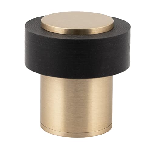 Tope de Puerta | Amortiguador de Silicona | Fabricado en Laton | Base Roscada | Incluye Tornillo + Taco de Sujeción | Mod. I-191| EVI Herrajes (24x35, Laton Mate - Goma Negra) Cover