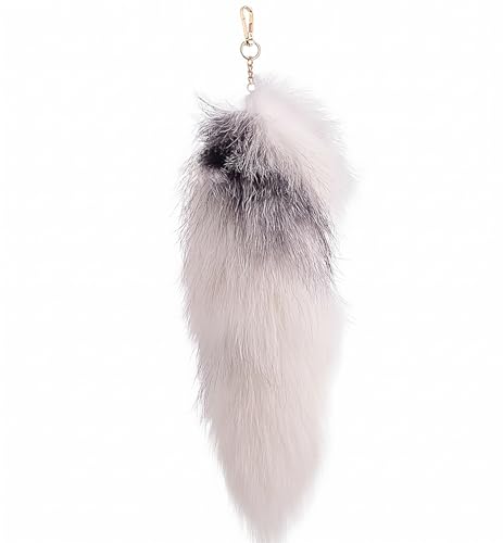 QBTZJ Fox Tail Fluffy Furry Faux Fur Tail Keychain - Black Red White for Cosplay Party Costume
