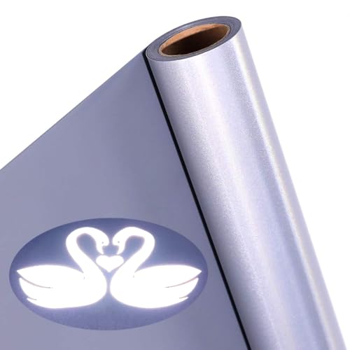 Image of Reflective Heat Transfer Vinyl Reflective HTV Grey Vinyl Rolls 12 Inch x 7 Feet Iron on Vinyl for Cricut, T-Shirts DIY Design Silhouette Cameo & Heat Press Machine