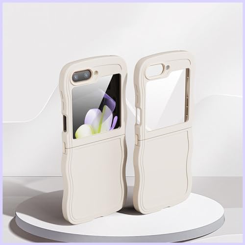 Coque Samsung Galaxy Z Flip 5 ENILSA en silicone liquide beige protection integrale antichoc