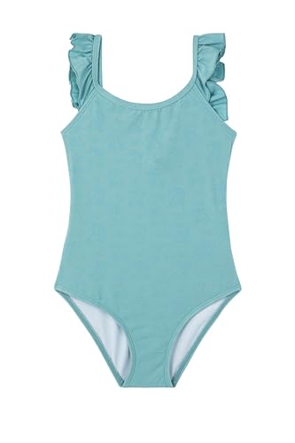 Image of Gottex Kids Textured Square Neck Ruffle One Piece Swimsuit Chlorine Fade Resistant and Built-in UPF UV 50+ Protection