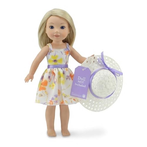 Emily Rose 14' Doll Easter/Spring Chiffon Dress with Matching White Hat | Floral Sundress Outfit | Fits WellieWishers & Similar 14-14.5' Fashion Dolls...