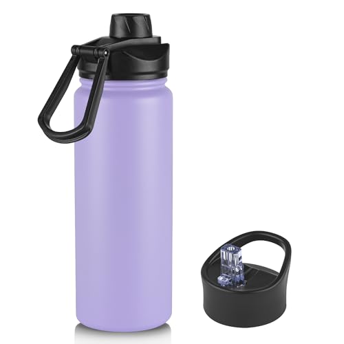 24oz Insulated Water Bottle with Straw Lid, Stainless Steel Metal Water Bottle with Straw & Wide Mouth Lid, Double Wall Vacuum Water Bottle for Hiking Camping, Lavender 1 Pack