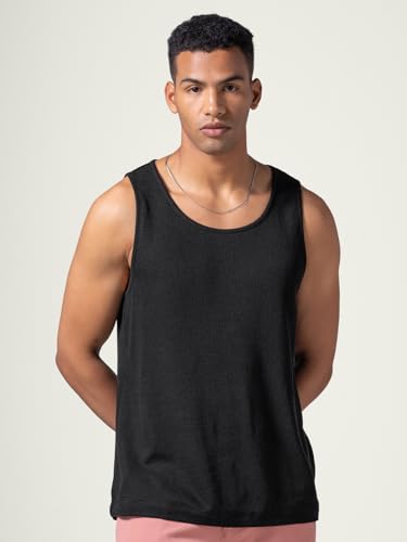 Image of DAMENSCH Relaxed Fit Cotton Rich Blend Waffle Texture Anti- Bacterial Super Premium Solid Tank Top Gym T Shirts for Men Pack of 1