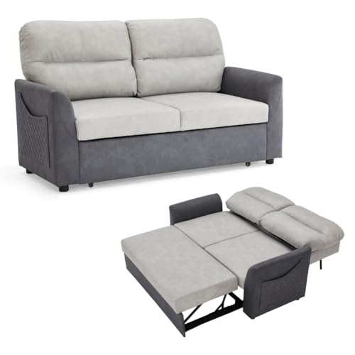 Home Detail 2 Seater Sofa Bed Fabric Grey Duo Contrast With Storage Pull Out Clic-Clac
