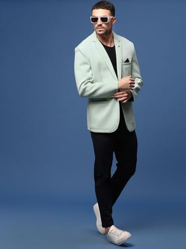 Image of SHOWOFFFF Men Solid Single Breasted Casual Blazer | Notched Lapel Full Sleeves Cotton Blazer for Mens | Slim Fit Regular Length Blazer for Men's