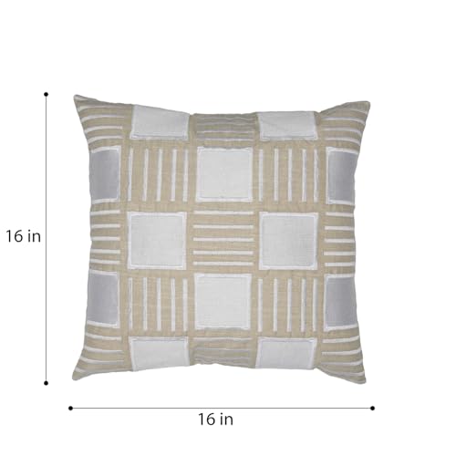 Image of Wakefit Designer Cushion Cover | 16x16 inch | Heavy Embroidery | Cotton & Linen Fabric on Both Sides | Pack of 1 | Grace & Grid | Beige