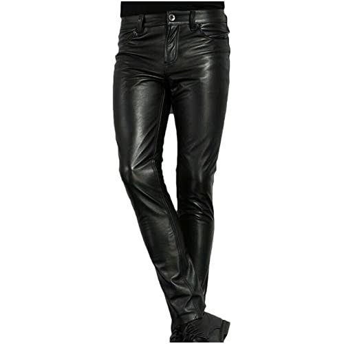 Hoyomi Mens Leather Pants Punk Retro Gothic Slim Fit Black Casual Pants Wrinkle-Resistant Stretchy Skinny Trousers,Leather Jeans Men,Summitskin Pants,Black Leather Pants Mens,Mens Faux Leather Pants #TOP1