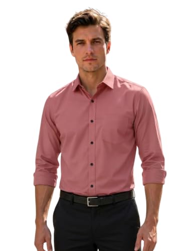 Image of Men's Regular Fit Solid Pattern Cotton Shirt with Spread Collared Long Sleeve Standard Length and Button Down Closure Type | Shirts | Stylish Shirts for Men