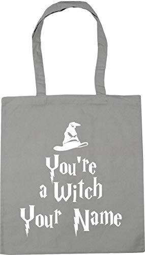 Hippowarehouse You're a witch YOUR NAME gold (personalised) Tote Shopping Gym Beach Bag 42cm x38cm, 10 litres
