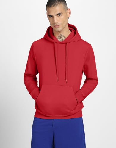 Image of Veirdo Fleece Regular Fit Hooded Sweatshirt Full Sleeves Jumper Red Solid Winter Sweatshirt for Men (W 05 RED M)