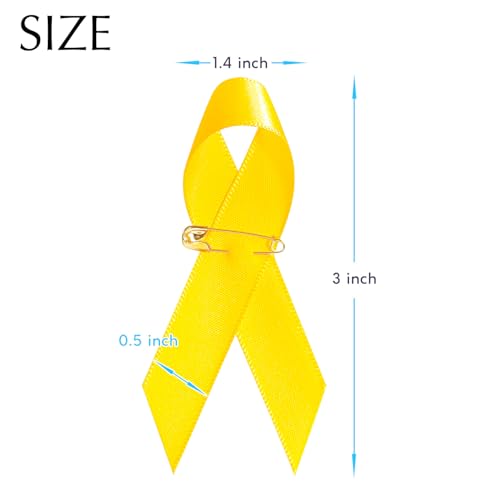 Image of Curvier 200PCS Yellow Satin Ribbons Lapel Pins for Childhood Cancer Awareness Ribbon
