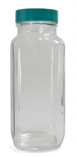 Qorpak GLC-06839 Clear Glass French Square Bottle with 20-400 Green Thermoset F217 and PTFE Lined Cap, 24mm OD x 62mm Height, 0.5oz Capacity (Case of 576)
