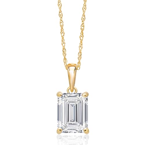 Gem Stone King 2.00 Ct Emerald Cut 14K Yellow Gold IGI Certified Lab Grown Diamond Pendant Necklace | F-G Color | VS Clarity | Gold Necklace For Women | With 18 Inch Gold Chain