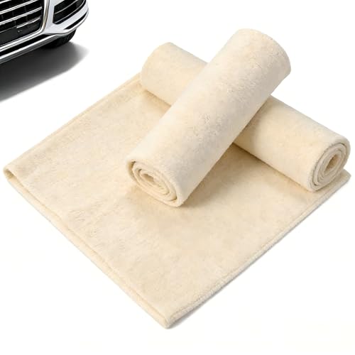 Buaak Auto Reinigungstücher aus Echtem Leder (2er-Set, 30x40 cm) – Hochwertige Fensterleder-Politurtücher für Scheiben, Karosserie & Lack | Premium Pflegetücher
