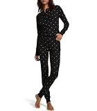 Victoria's Secret Thermal Pajama Set, Long Sleeve Shirt and Pants, Pajamas for Women, Black Foil Bows, L