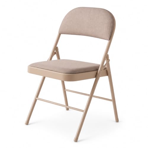 Image of Folding Chair - Padded Metal Chair with Padded Seat, Folding Steel Frame - Indoor Outdoor Guest Seat (Brown)