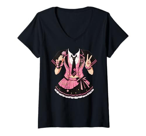 Women's J Pop Singer Costume Japanese Cherry Blossoms Sakura V-Neck T-Shirt