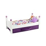 Emily Rose 18 Inch Doll Furniture - White Stackable Wooden Bed Set with Colorful Bedding & Large Clothes and Accessories Storage Bin | Fits American Girl Dolls