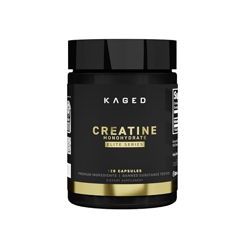 Kaged CREATINE MONOHYDRATE Elite Capsules Unflavored Muscle Recovery and Growth Supplement for Men & Women, Vegan, Easily Digestible, Gluten Free, No Sugar Added