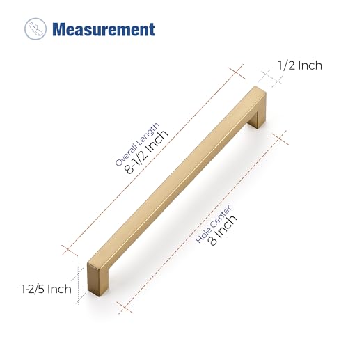 Image of Ravinte 10 Pack Champagne Bronze Cabinet Handles 8 Inch Hole Center Stainless Steel Kitchen Square Cabinet Pulls for Dresser Drawer Cupboard Handles with Screwdriver