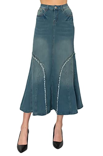 Women's Juniors/Plus Size Stretch Denim Long Mermaid Silhouette Skirt (87932)