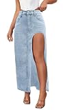 CHARTOU Women's Sexy High Split Slim Fit Maxi Long Pencil Denim Jean Skirt (X-Large, Light Blue)