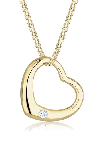 Elli DIAMONDS Collier Femmes Coeur Love avec Diamant (0.03 ct.) en Or Jaune 375