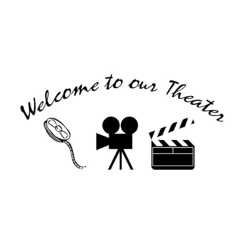 Willkommen in unserem Theater Schild Wandaufkleber Heimkino Theater Zimmer Dekoration Filmprojektor Vinyl Film-L-54x114cm-Black