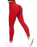 SUUKSESS Scrunch Butt Lifting Seamless Leggings for Women Booty High Waisted Workout Yoga Pants (Red, M)
