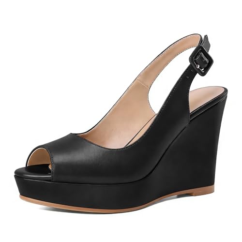 Eldof Womens Peep Toe Wedge Heels Slingback Platform High Pumps Party Dress Casual Sandals 4 Inches product thumbnail 19
