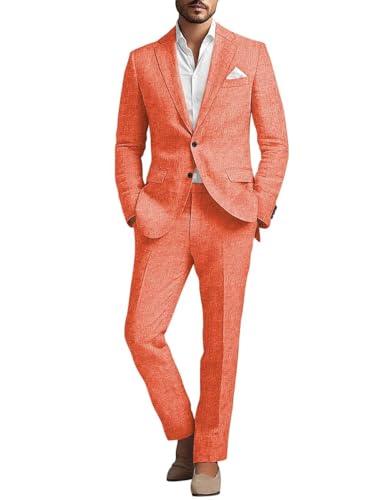 Mens Casual Suits 2 Piece Linen Sets Slim Fit Suits for Men Summer Beach Wedding