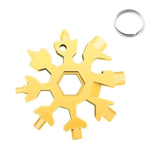 18 en 1 Multiherramienta de Acero Inoxidable,Herramienta Herramienta Multifuncional en Forma Copo De Nieve Herramienta Nieve Herramienta para Camping Aventura (Oro)