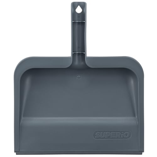 Image of Superio Clip-On Dustpan with Rubber Lip - 10-inch Wide Durable Plastic Dust Pan with Comfort Grip Handle, Lightweight Multi Surface, Heavy Duty, Easy Sweep Broom Gray