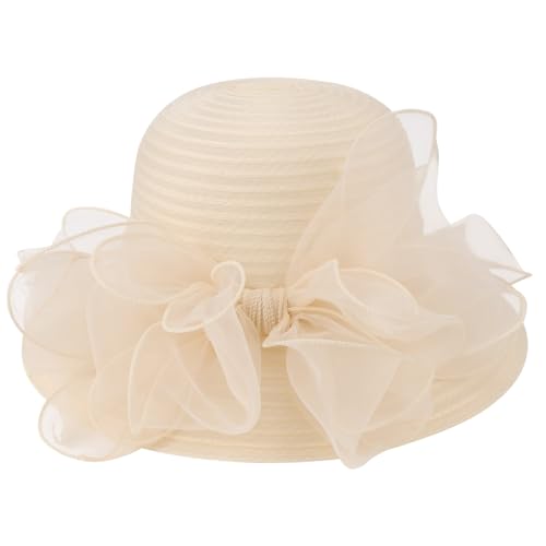 Image of DRESHOW Lady Derby Dress Church Bowler Cloche Hat Bowknot Organza Bridal Cap for Wedding