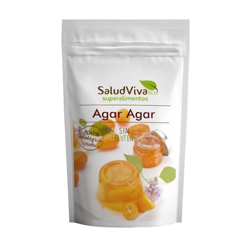 Agar agar en polvo ecológico SaludViva 60 g | Gelatina Vegana de algas para postres, quesos veganos y recetas sin gelatina animal | Alto contenido en fibra y sin gluten
