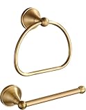 BRASEEY Brass Toilet Paper Holder Towel Ring, Antique Brass Towel Holder Toilet Paper Roll Holder, Rustic Towel Rack Bathroom Accessories Set Hardware 2 Pieces Farmhouse Wall Mounted