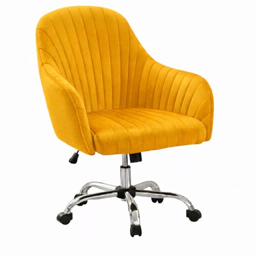 Image of AZAKEE Velvet Office Chair with Wheels & Armrests - Mid-Back Swivel Desk Chair for Home Office, Study, Bedroom & Vanity - Adjustable Height, Comfortable & Stylish (Yellow)